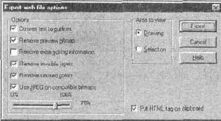   Export web file options