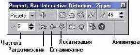 Панель атрибутов инструмента Interactive Distortion при выборе деформации зигзага